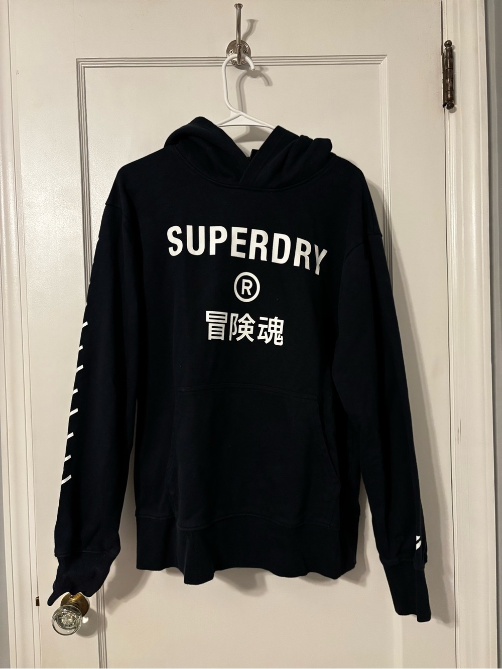 Superdry Men's Navy Hoodie with White Logo